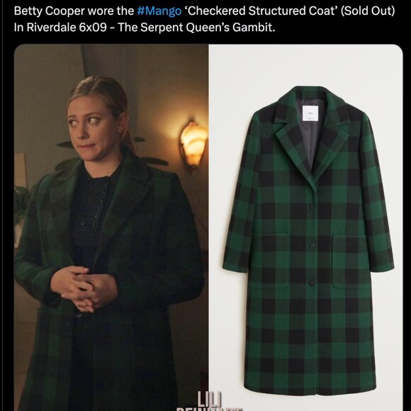 MANGO | Checked Structured Coat, Oversized Fit Long Green and Black Plaid Sz. S - Picture 9 of 9